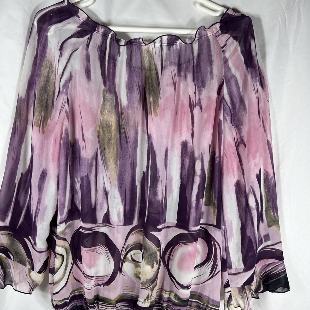 NICOLA Women's Sheer Purple Blouse Size L Abstract Print Long Sleeve Button-Up - Picture 11 of 15